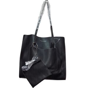 Tahari NWT Pebbled Shoulder Bag Wristlet Black Travel Tote Structured Elegant